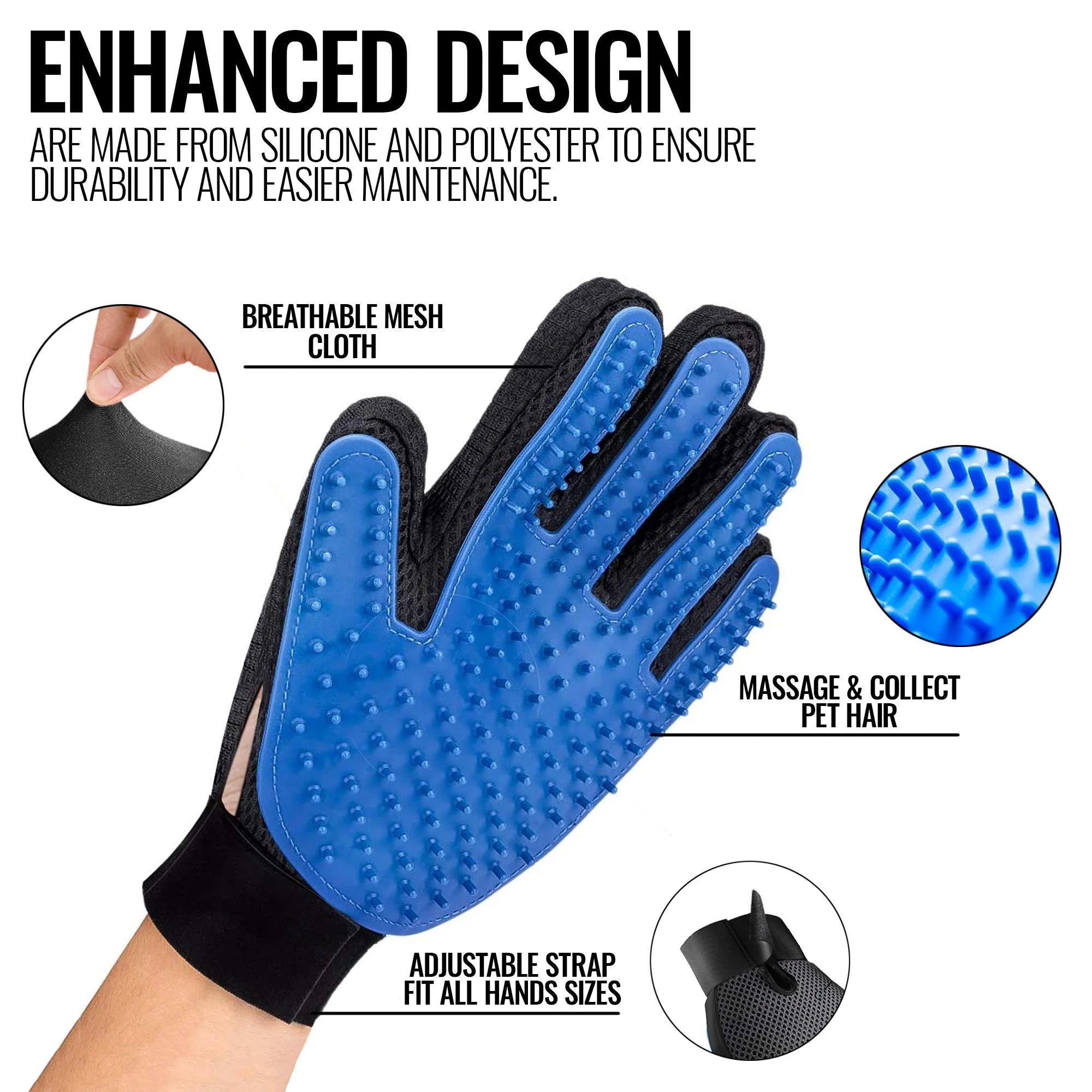 Pet Grooming Gloves Dog Brush Mitt Deshedding Hair Removal Massage Horse Pair