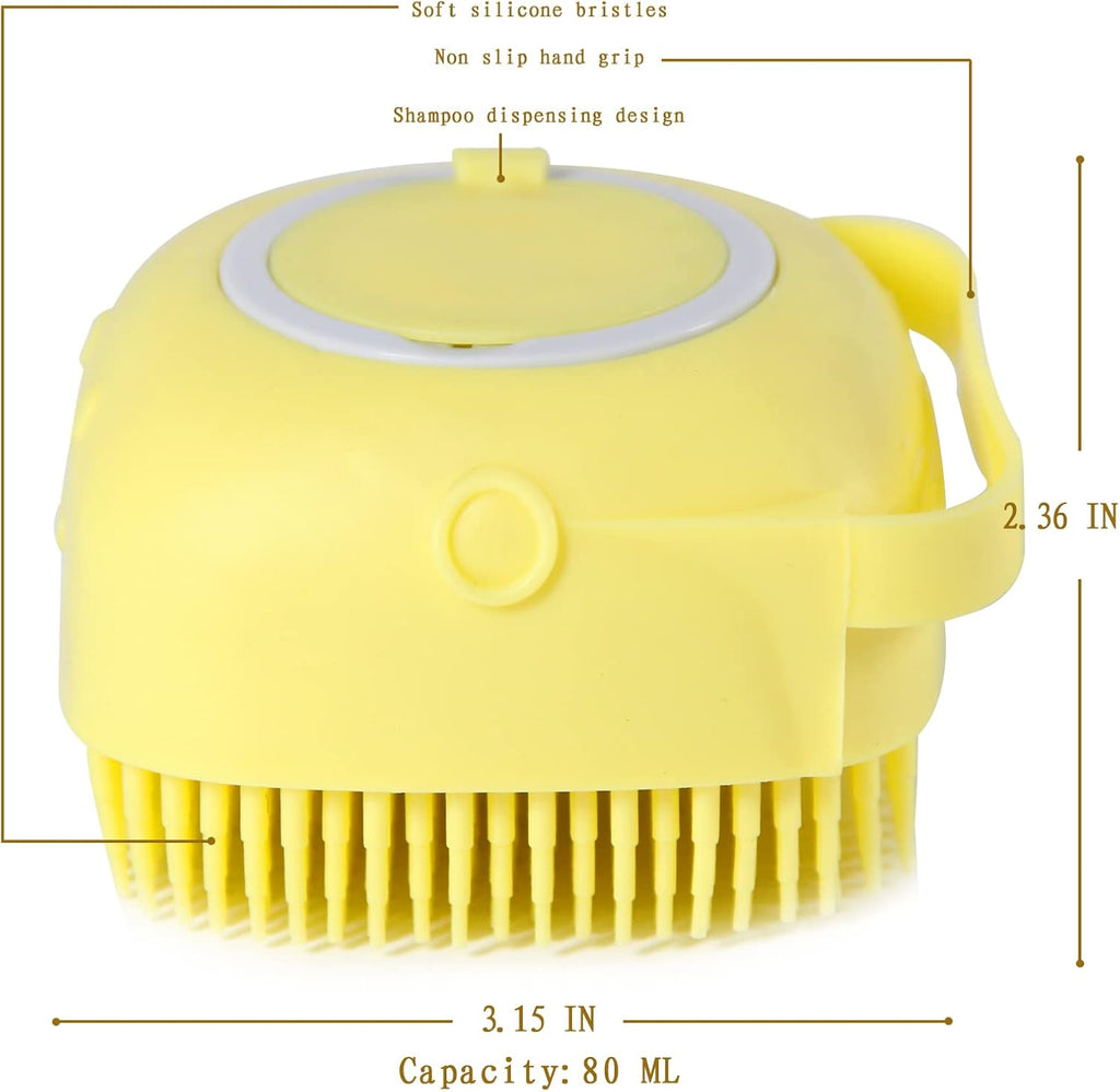Pet Bath Brush Dog Baths Brush Shampoo Dispenser Soft Silicone Dog Bathing Brushes Dogs Shampoo Brushes Scrubbers for Cats and Dogs Shower Brush Grooming (Yellow)