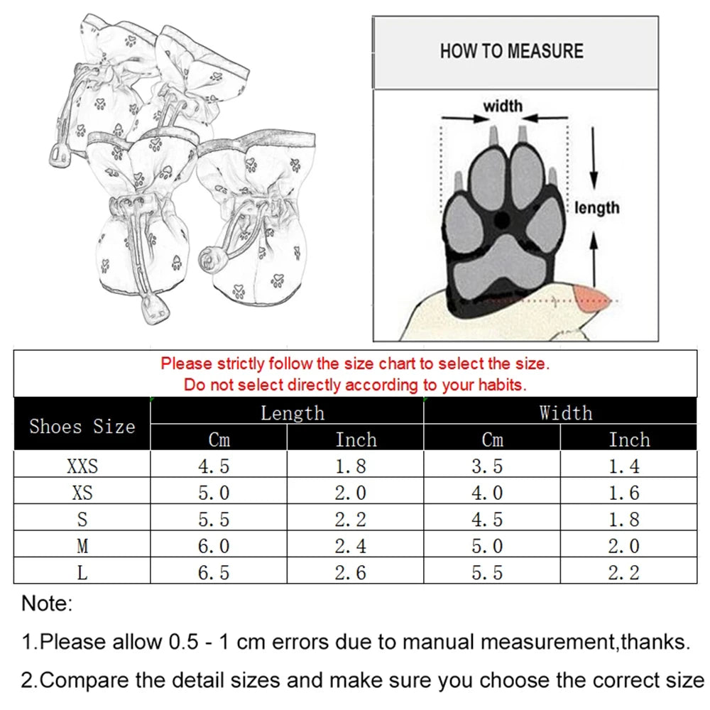 4Pcs Pet Dog Shoes for Small Large Dogs Cat Anti-Slip Soft Adjustable Paw Boots Chihuahua Socks Dachshund Puppy Outdoor Sneakers